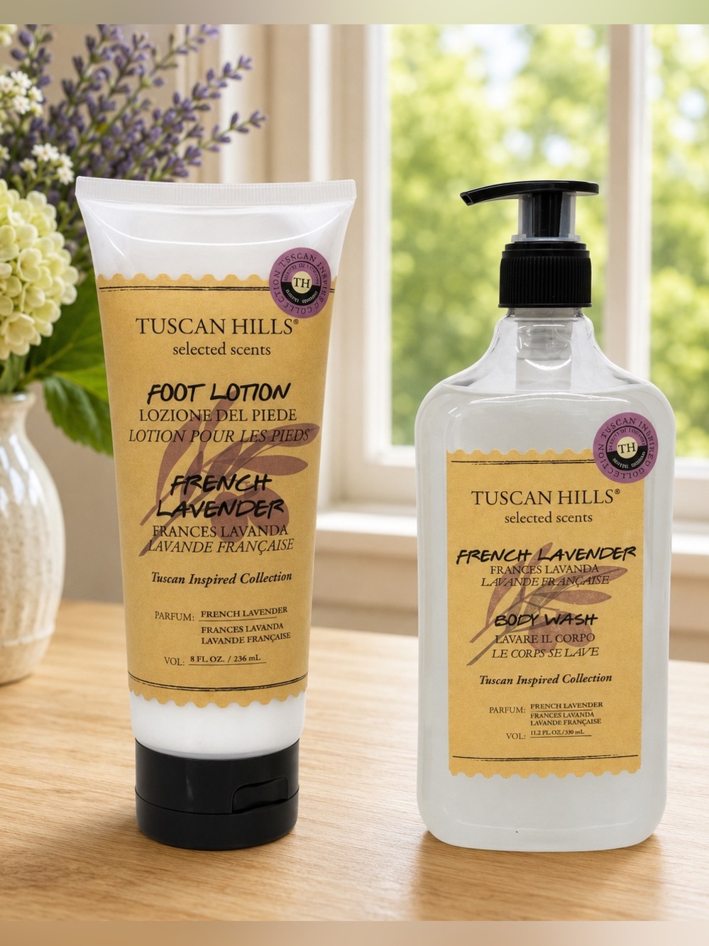 Tuscan Hills Selected Scents ~ French Lavender Body Wash 11.2 oz-Foot Lotion 8oz